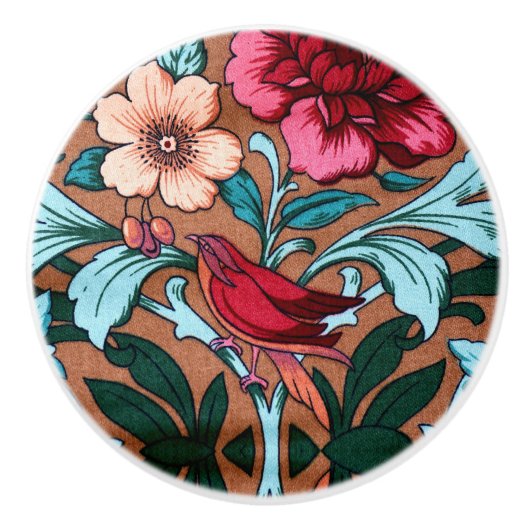 Art Nouveau Rode Vogel Keramische Knop (Voorkant)