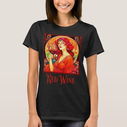 Art Nouveau Rode Wijn T-shirt (Voorkant)