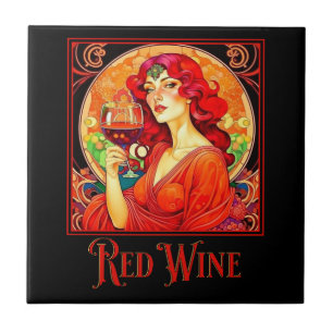 Art Nouveau Rode Wijn Tegeltje