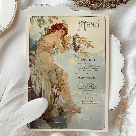 Art Nouveau Romantische Grapevine Wedding Menu Kaa Kaart