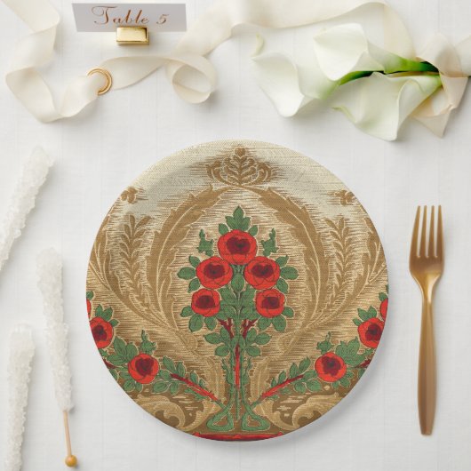 Art Nouveau Ronde Oranje Bloesems Spade Shape Leaf Papieren Bordje (Huwelijk)