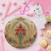 Art Nouveau Ronde Oranje Bloesems Spade Shape Leaf Papieren Bordje (Feest)