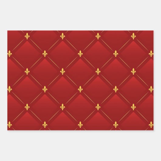 Art Nouveau rood en goud vakantie Inpakpapier Vel (Voorkant 3)