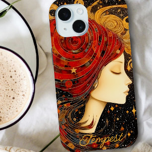 Art Nouveau Rood Goud Kosmisch Mozaïek Gepersonali iPhone 15 Case