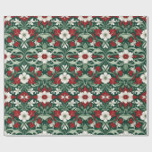 Art Nouveau Rood Groen Wit Kerstmis Cadeaupapier (Vlak)