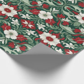 Art Nouveau Rood Groen Wit Kerstmis Cadeaupapier (Hoek)