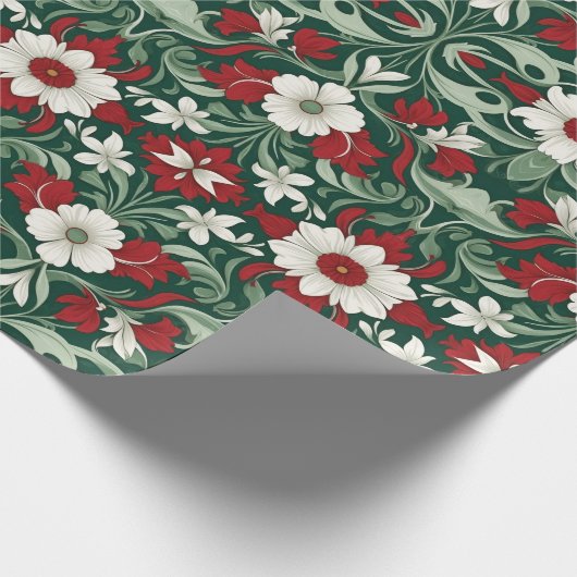 Art Nouveau Rood Groen Wit Kerstmis Cadeaupapier (Hoek)