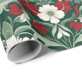 Art Nouveau Rood Groen Wit Kerstmis Cadeaupapier (Rol Hoek)