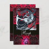ART NOUVEAU ROOD ZWART GOUD DAMASK RSVP ,ruby (Voorkant / Achterkant)
