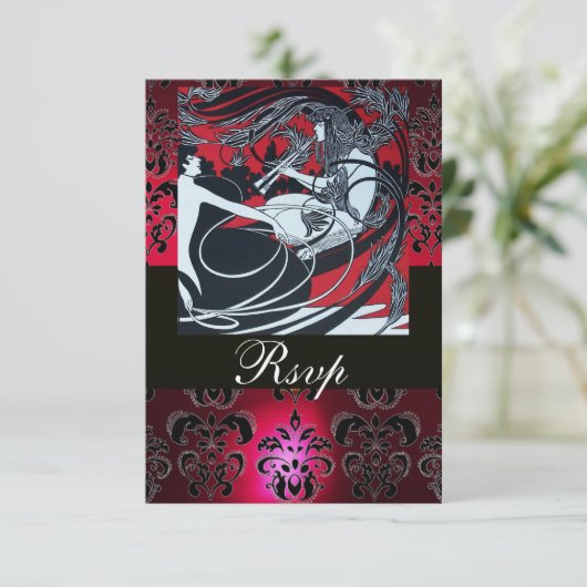 ART NOUVEAU ROOD ZWART GOUD DAMASK RSVP ,ruby (Staand voorkant)