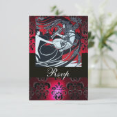 ART NOUVEAU ROOD ZWART GOUD DAMASK RSVP ,ruby Kaartje (Staand voorkant)