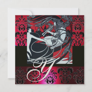 ART NOUVEAU ROOD ZWART GOUD DAMAST MONOGRAAM, robi Kaart