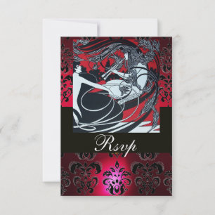 ART NOUVEAU ROOD ZWART WIT DAMASK RSVP ,ruby Kaartje