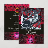 ART NOUVEAU ROOD ZWART WIT DAMASK RSVP ,ruby Kaartje (Voorkant / Achterkant)