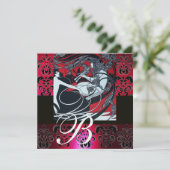 ART NOUVEAU ROOD ZWART WIT DAMAST MONOGRAM ,robijn Kaart (Staand voorkant)