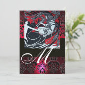 ART NOUVEAU ROOD ZWART WIT DAMAST MONOGRAM, Robijn Kaart (Staand voorkant)