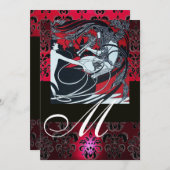 ART NOUVEAU ROOD ZWART WIT DAMAST MONOGRAM, Robijn Kaart (Voorkant / Achterkant)