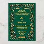 Art Nouveau Roos Scrolls Floral Border Wedding Folie Uitnodiging (Voorkant)