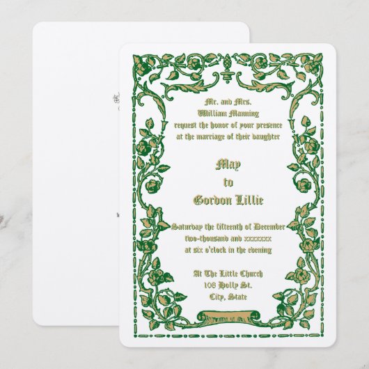 Art Nouveau Roos Scrolls Floral Border Wedding Kaart