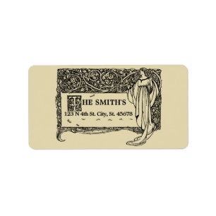 Art Nouveau Roos Struik Border Etiket
