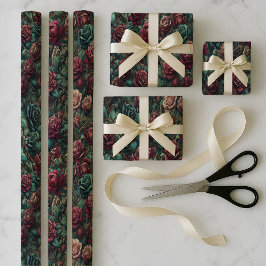 Art Nouveau Roos Teal Inpakpapier Bundel Set Vel