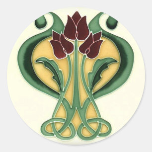 Art Nouveau Roos Tegel Ronde Sticker