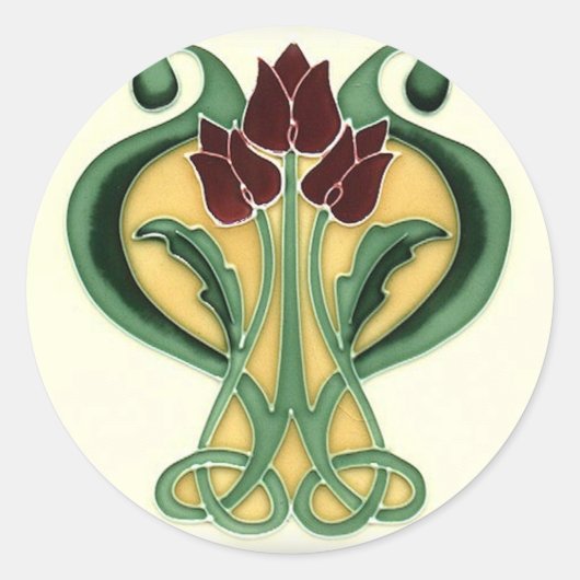 Art Nouveau Roos Tegel Ronde Sticker (Voorkant)