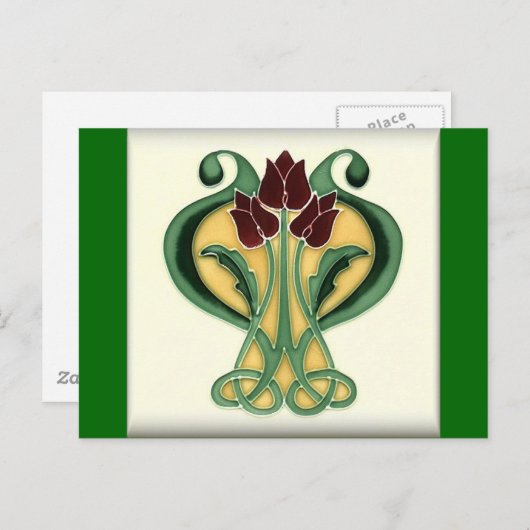 Art Nouveau Roos Tile Briefkaart (Voorkant / Achterkant)