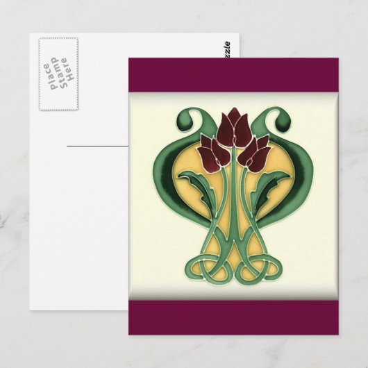 Art Nouveau Roos Tile Briefkaart (Voorkant / Achterkant)