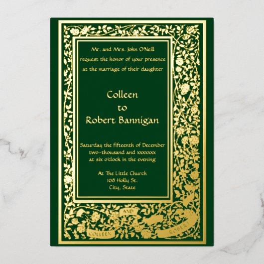 Art Nouveau Roos Vine Border Wedding Folie Uitnodiging (Voorkant)