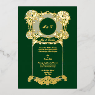  Art Nouveau Roos Wedding Folie Uitnodiging