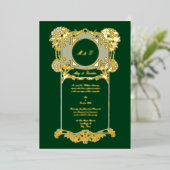  Art Nouveau Roos Wedding Folie Uitnodiging (Staand Voorkant)