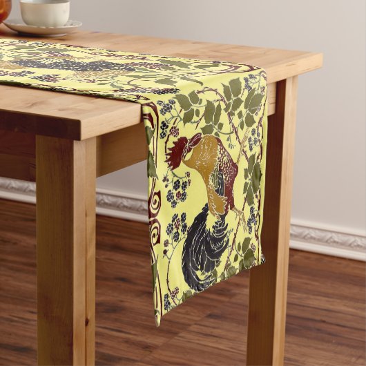  Art Nouveau Rooster & Hen Chickens Patroon Korte Tafelloper (Voorbeeld)