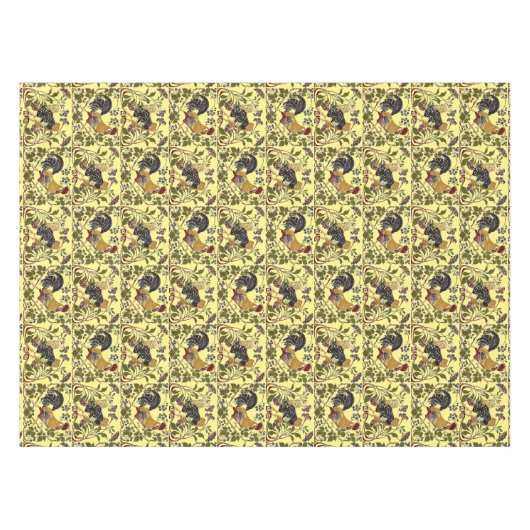 Art Nouveau Rooster & Hen Chickens Patroon Tafelkleed (Voorkant (Horizontaal))