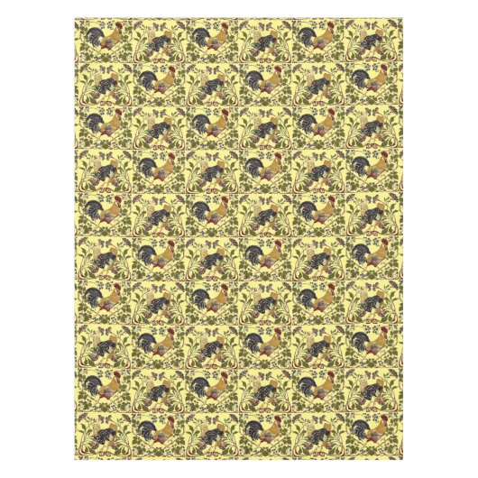  Art Nouveau Rooster & Hen Chickens Patroon Tafelkleed (Voorkant)