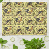 Art Nouveau Rooster & Hen Chickens Patroon Theedoek (Gevouwen)