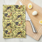  Art Nouveau Rooster & Hen Chickens Patroon Theedoek (Quarter Fold)