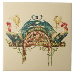 Art Nouveau Roosters & Kippen Tegeltje