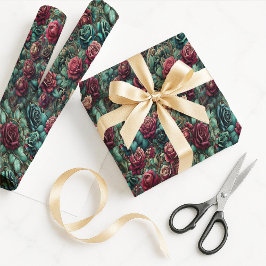 Art Nouveau Rose Gold Teal Gift Wrapping Paper Cadeaupapier