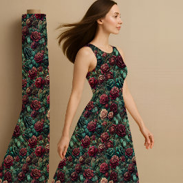 Art Nouveau Rose Teal Gold Maximalist Fabric Print Stof