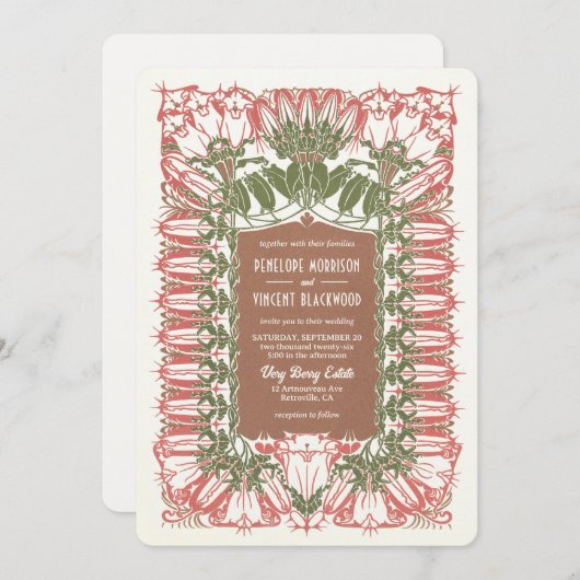 Art Nouveau Royal Lily Wedding Kaart (Voorkant / Achterkant)