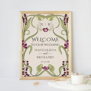 Art Nouveau Roze Bloemen Welkom Poster