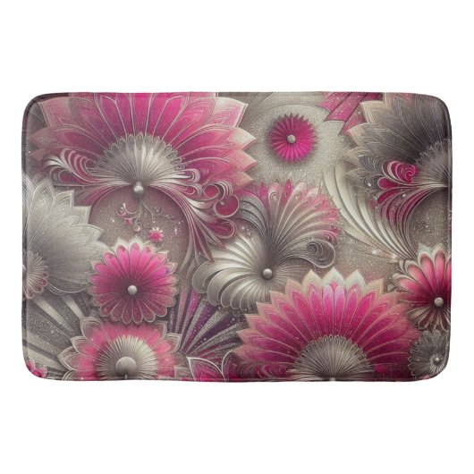 Art Nouveau Roze en Zilveren Fans Badmat (Voorkant)