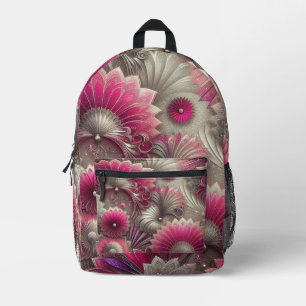 Art Nouveau Roze en Zilveren Fans Bedrukte Rugzak