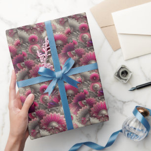 Art Nouveau Roze en Zilveren Fans Cadeaupapier