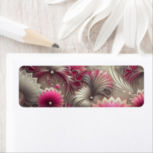 Art Nouveau Roze en Zilveren Fans Etiket