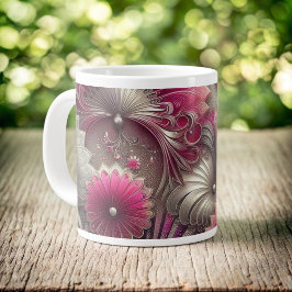 Art Nouveau Roze en Zilveren Fans Grote Koffiekop