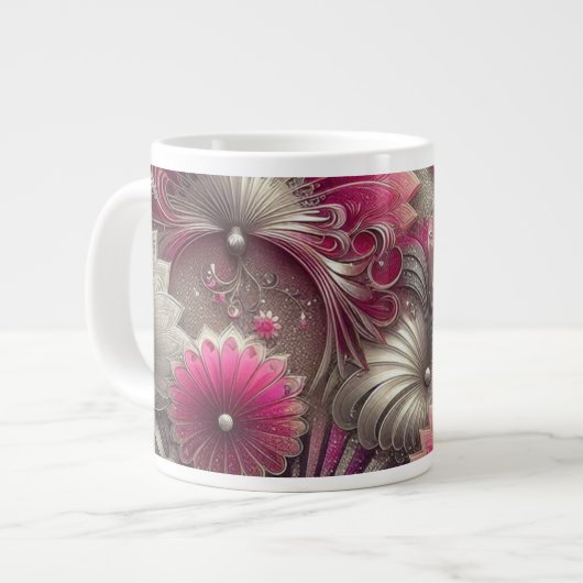 Art Nouveau Roze en Zilveren Fans Grote Koffiekop (Links)