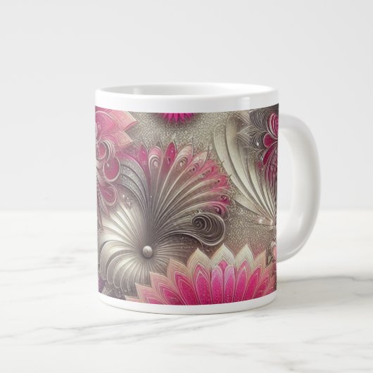 Art Nouveau Roze en Zilveren Fans Grote Koffiekop (Voorkant rechts)