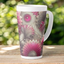 Art Nouveau Roze en Zilveren Fans Latte Mok